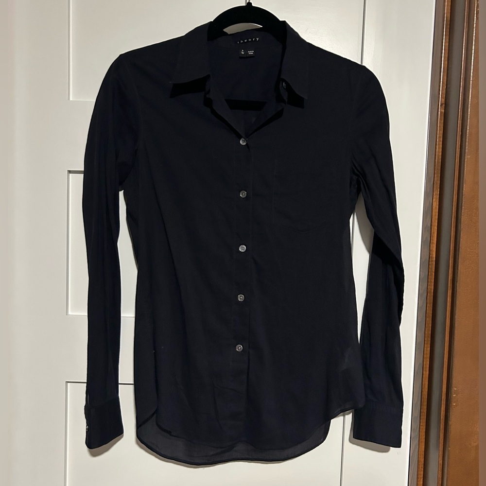 Theory Classic Lightweight Dark Blue Button front Shirt